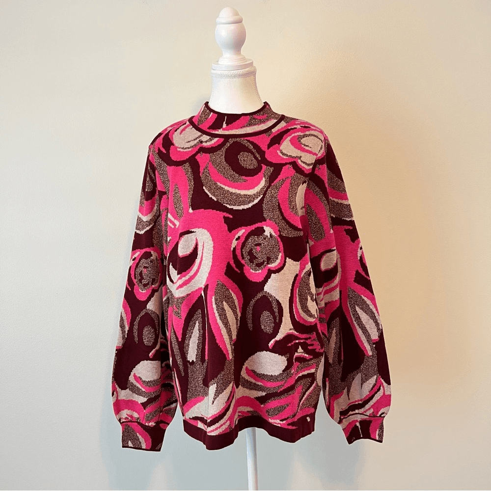 Boston Proper Jacquard Merino Wool Mock Neck Sweater Size L in Pink