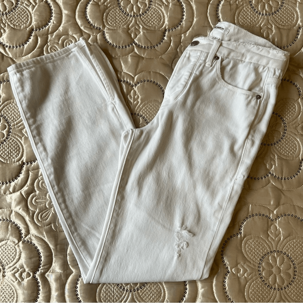 Good American Good Boy White Distressed Straight Jeans Size 2/26