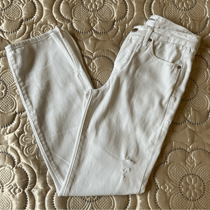 Good American Good Boy White Distressed Straight Jeans Size 2/26