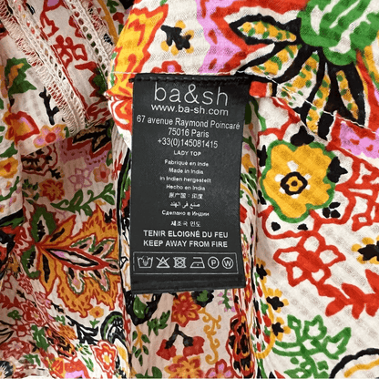 Ba&sh Bianca Long Sleeve Floral Blouse In Vert Small NEW Bohemian