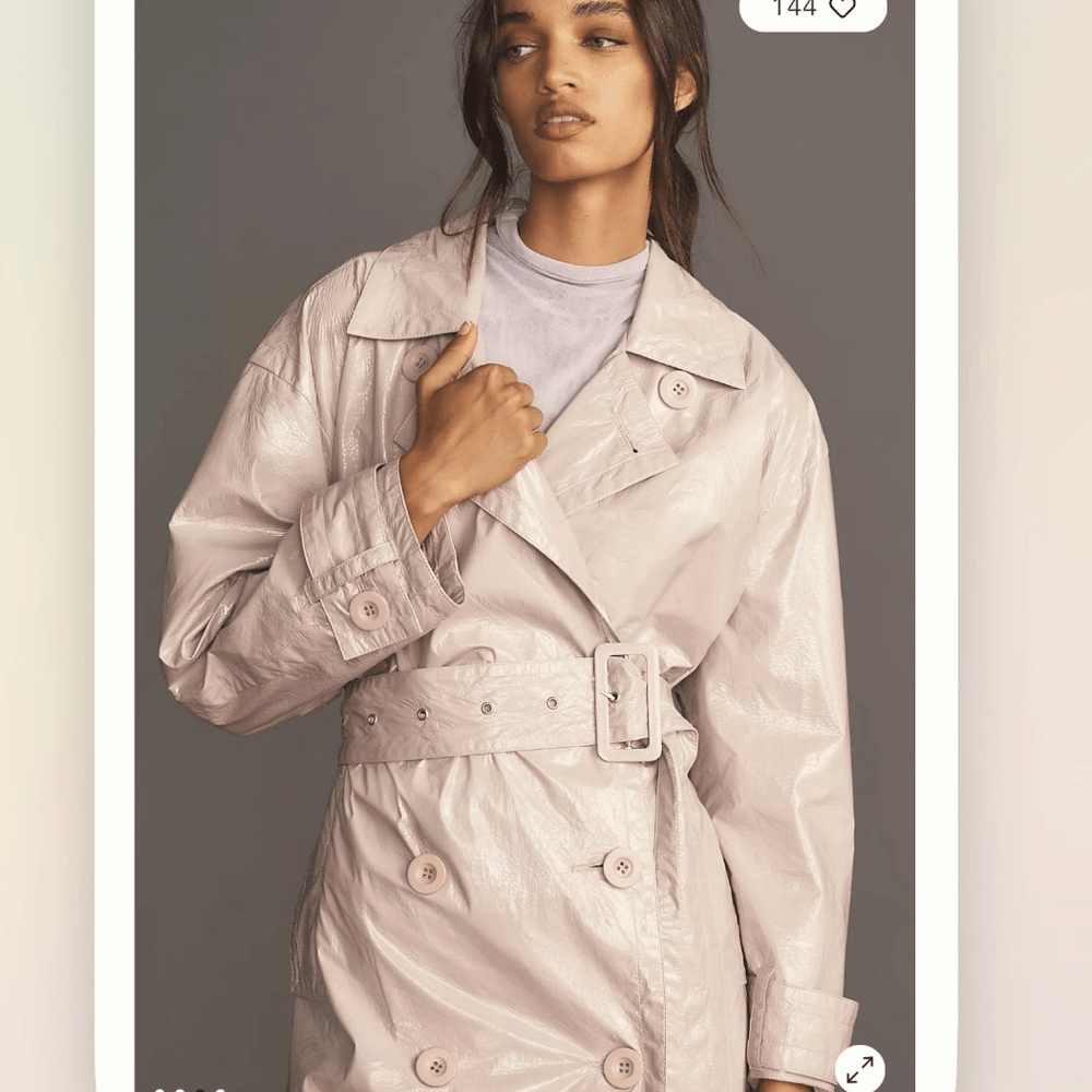 Anthropologie Maeve Patent Faux Leather Trench Coat NEW Size Medium