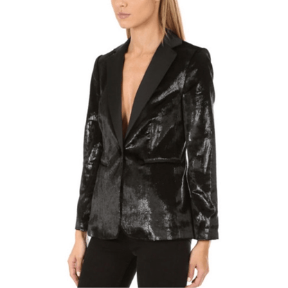 FRAME Black Metallic Velvet Satin Blazer Jacket Size 2 Party Cocktail