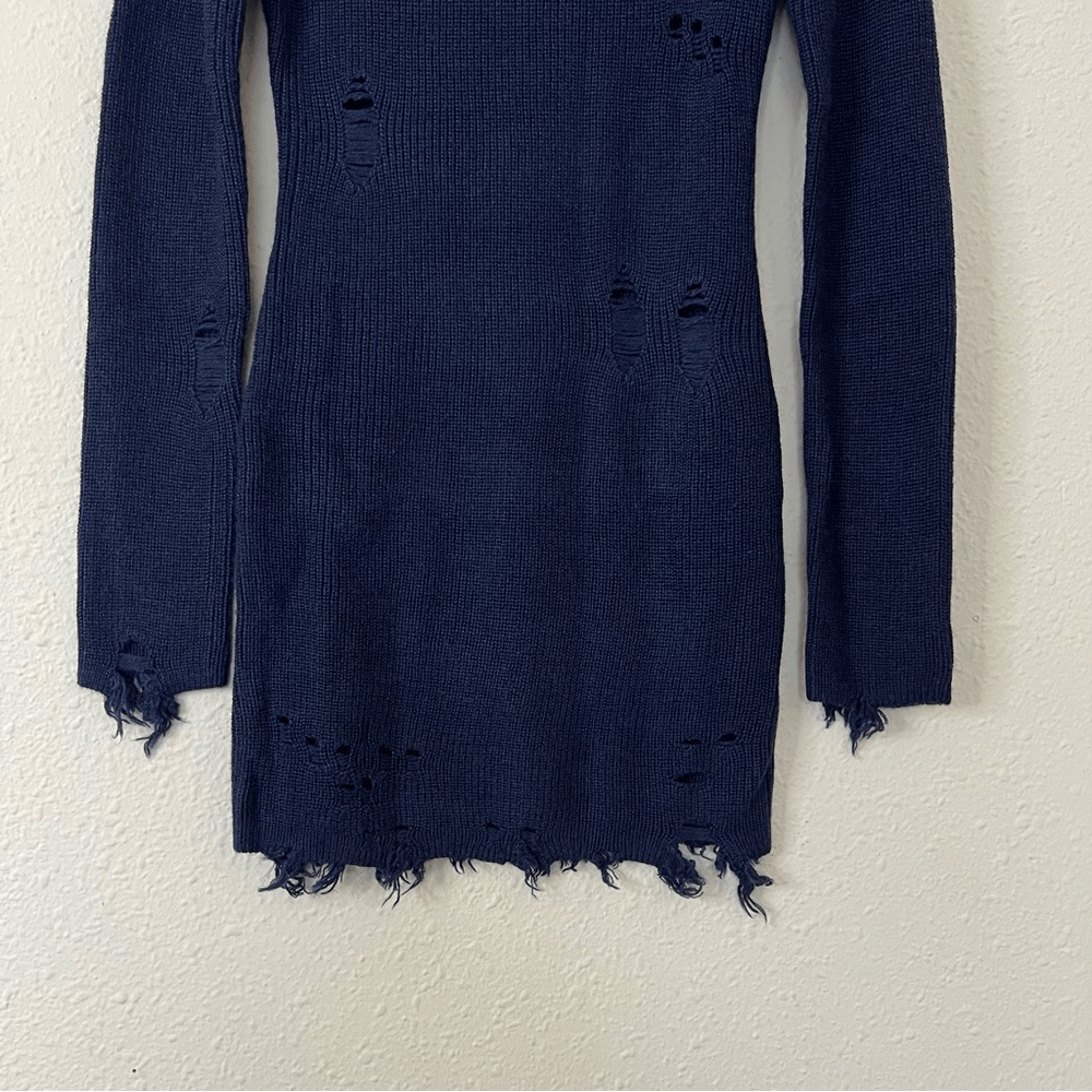 Lovers and Friends Keeney Mini Sweater Dress in Navy Blue NEW Size XS Wool Blend
