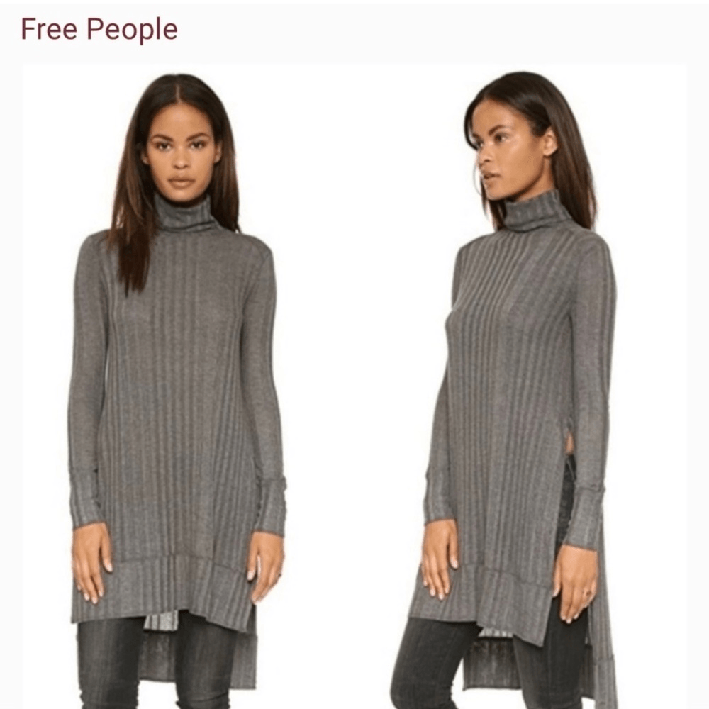 Free People We The Free Ribbed Turtleneck Tunic in Gray Size Small