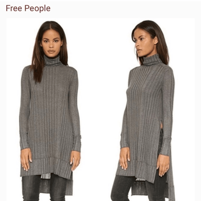 Free People We The Free Ribbed Turtleneck Tunic in Gray Size Small