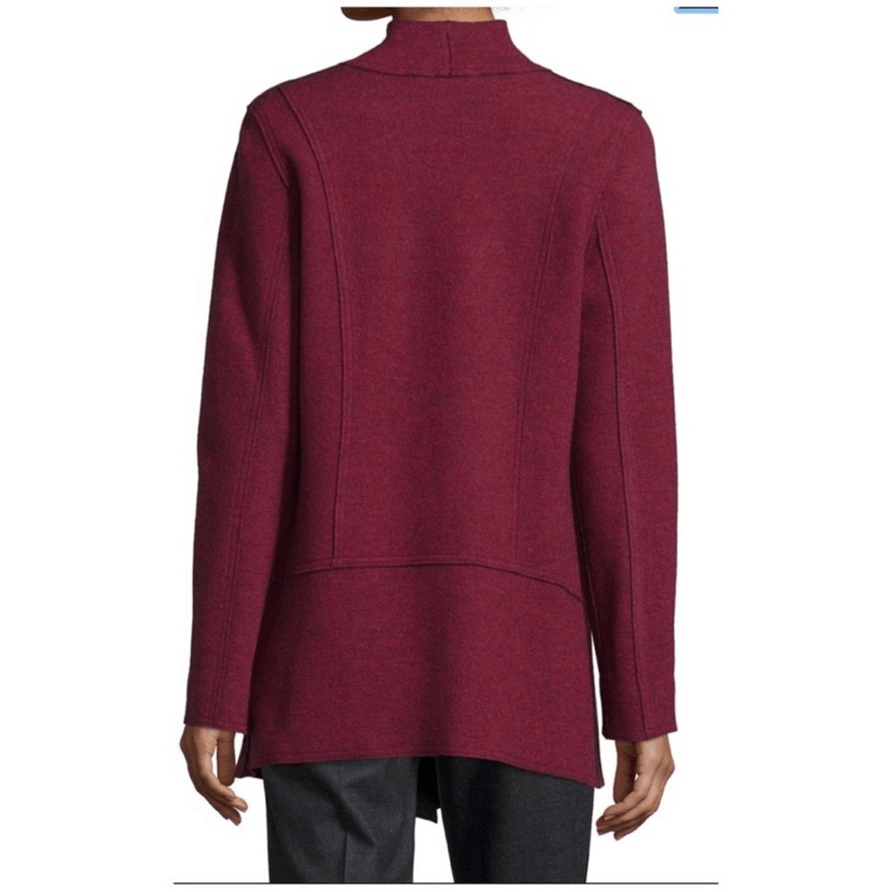 Eileen Fisher Burgundy Structured Moto Long Jacket Cardigan Medium Merino Wool