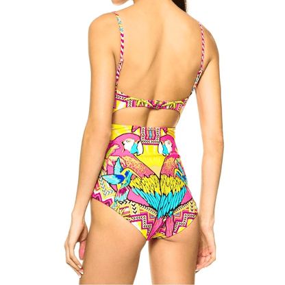 Mara Hoffman Parrot Tropical One Piece Swimsuit Size Large Cutout Pink Yellow