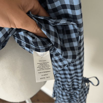 TALBOTS Blue Gingham Check Pullover Blouse Top Lon Sleeve Size Medium