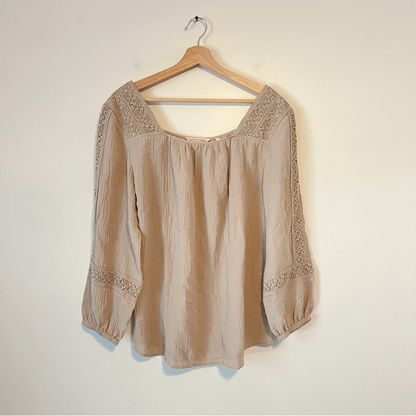 Soft Surroundings Asilah Boho Peasant Blouse in Sand Dune NEW Size Large Tan