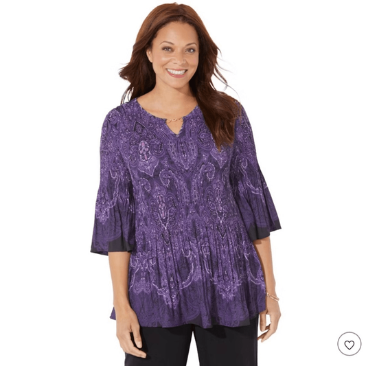 Catherines Affinity Chain Long Sleeve Blouse Top Size 1X Purple