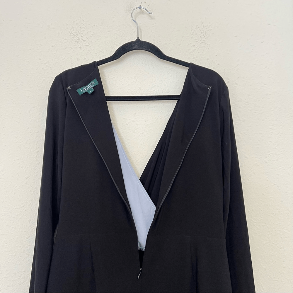 Lauren Ralph Lauren Alexie Long Sleeve Sheath Dress Size 14 Black and Gray
