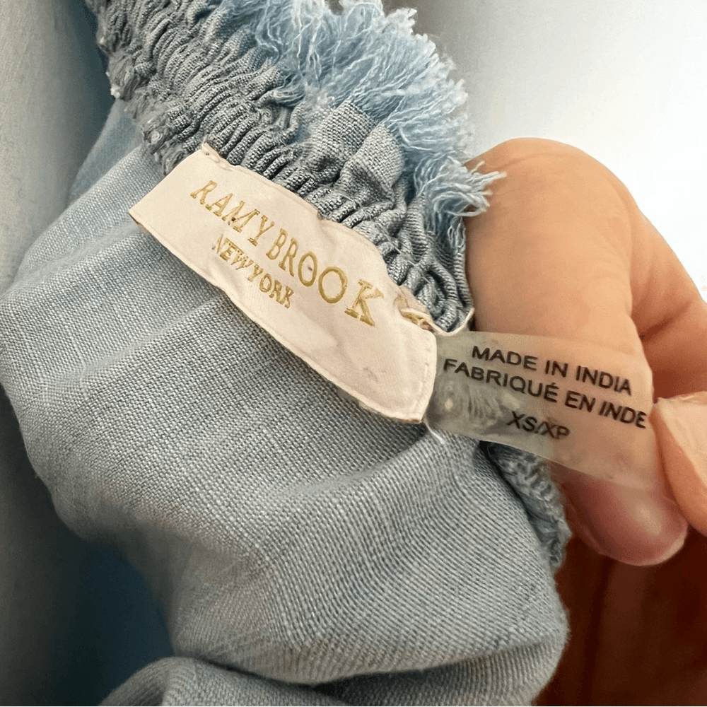 Ramy Brook Esie Chambray Romper Size XS Long Bell Sleeves Off the Shoulder