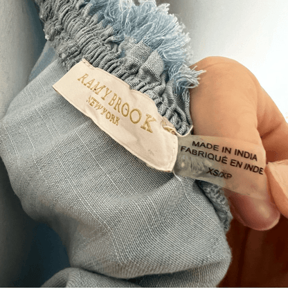 Ramy Brook Esie Chambray Romper Size XS Long Bell Sleeves Off the Shoulder