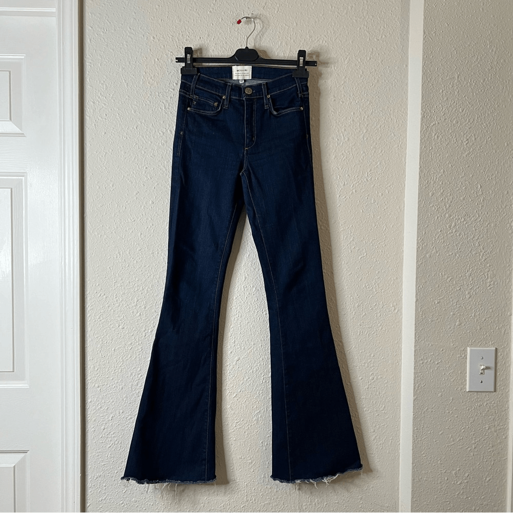 Anthropologie McGuire Flare Dark Wash Raw Hem Jeans Size 24