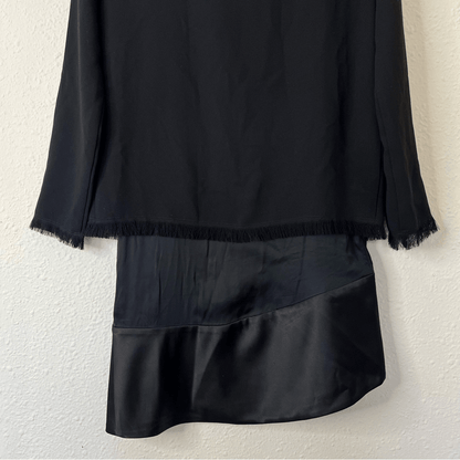 All Saints Long Sleeve Black Mini Dress Layered Asymmetrical Hem Size 0
