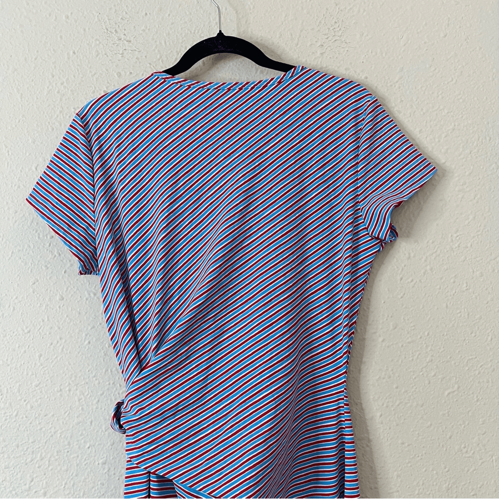 J. McLaughlin Elora Side Tie Dress Catalina Cloth Red Blue Stripe Size XL