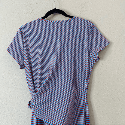 J. McLaughlin Elora Side Tie Dress Catalina Cloth Red Blue Stripe Size XL