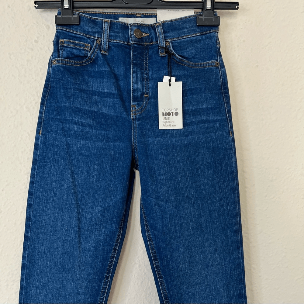 Topshop Moto Jamie High Waist Ankle Grazer Medium Wash Skinny Jeans NEW Size 25