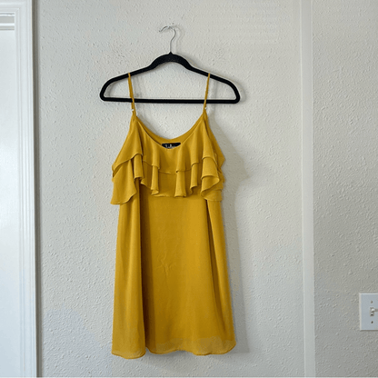Lulus Ruffle Mini Chiffon Shift Dress Cold Shoulder Yellow Size Small