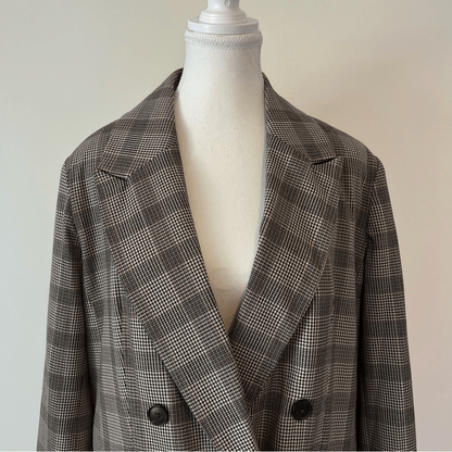 A New Day Plaid Blazer Jacket in Tan Size Medium Double Breasted Career Work