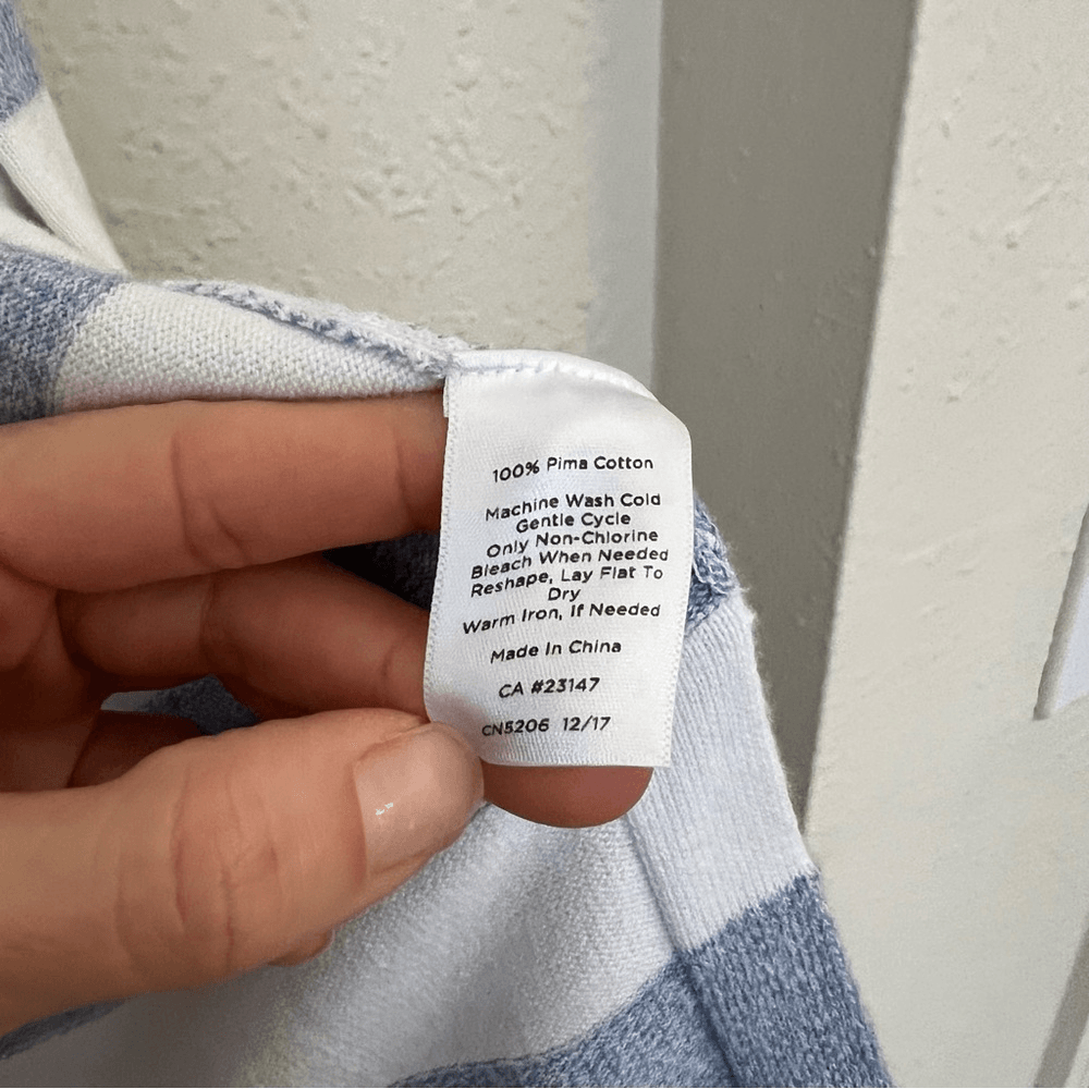 Talbots Striped Blue White Marled Longline Duster Cardigan Pima Cotton Size SP