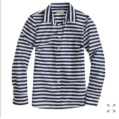 J. CREW Striped Boy Shirt Navy Blue White Long Sleeve Button Down Size 6