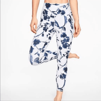 Athleta Blue and White Water Flower Leggings Size Small