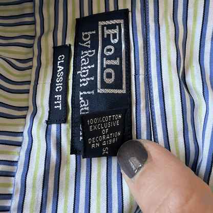 Polo Ralph Lauren GREEN/BLUE/WHITE STRIPED Classic Fit  Button Down Shirts