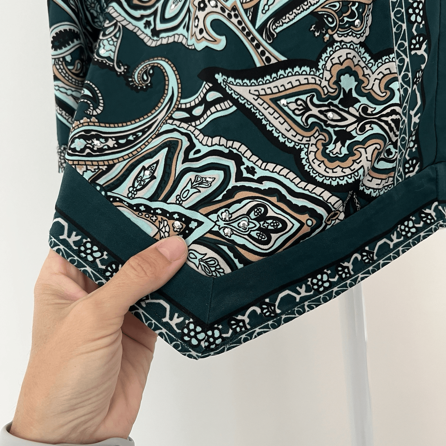 INC International Concepts Paisley Babydoll 3/4 sleeve top Forest Fairy Y2K Sz M