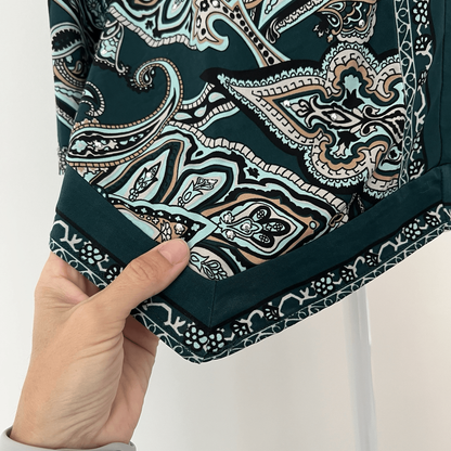 INC International Concepts Paisley Babydoll 3/4 sleeve top Forest Fairy Y2K Sz M