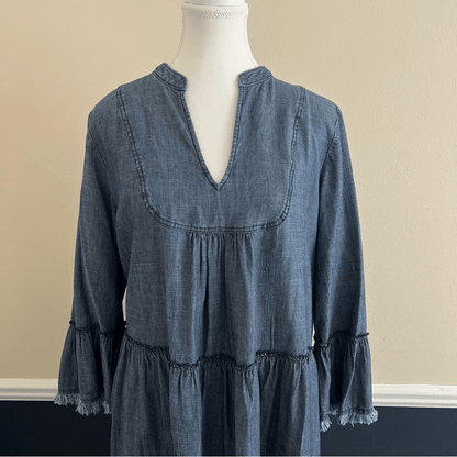 Trina Turk Womens  Movie Colony Linen-Blend Dress in Blue Size Large