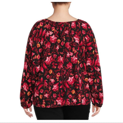 Terra & Sky Plus Size Peasant Floral Blouse Top 3X