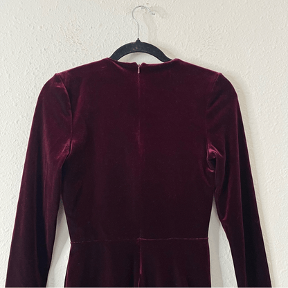 BLACK HALO l Maroon Velvet Long Sleeve V Neck Mini Cocktail Bodycon Dress Size 0