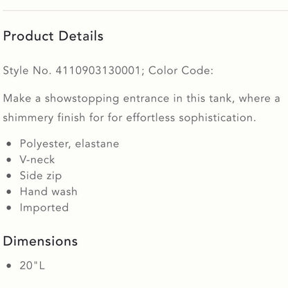 Anthropologie Monte Shimmer V-Neck Tank Top NEW Size Large