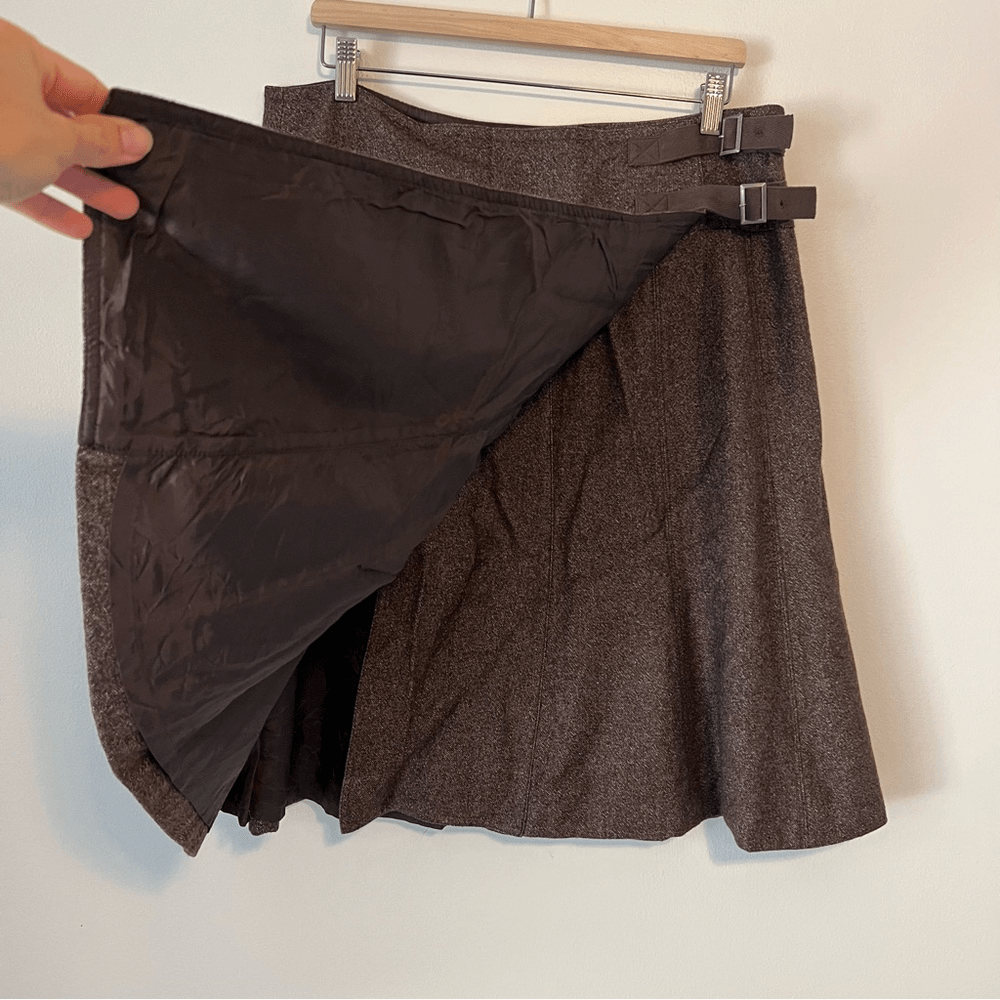 Sundance Brown Wool Wrap Mini Skirt Size 16 A-line Academia