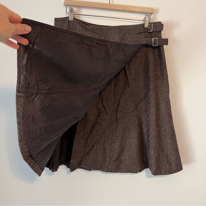 Sundance Brown Wool Wrap Mini Skirt Size 16 A-line Academia