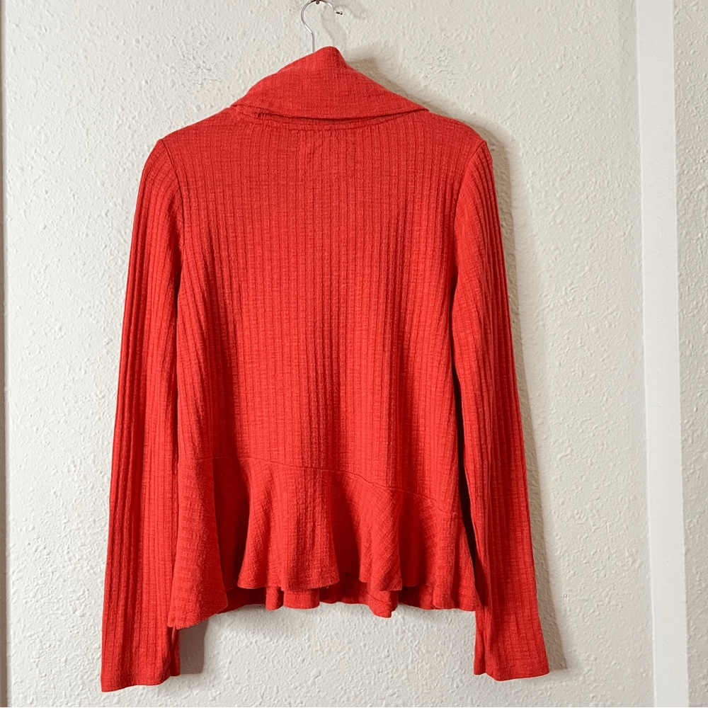 Anthropologie Maeve Coral Waffle Knit Peplum Winterscape Cowl Neck Size Large
