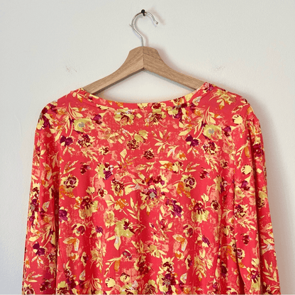 LOGO by Lori Goldstein Floral Long Sleeve Top Size XL Orange Stretchy
