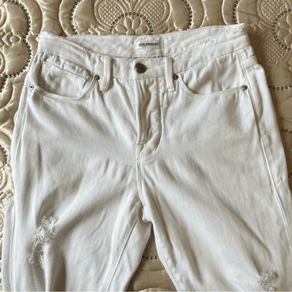 Good American Good Boy White Distressed Straight Jeans Size 2/26