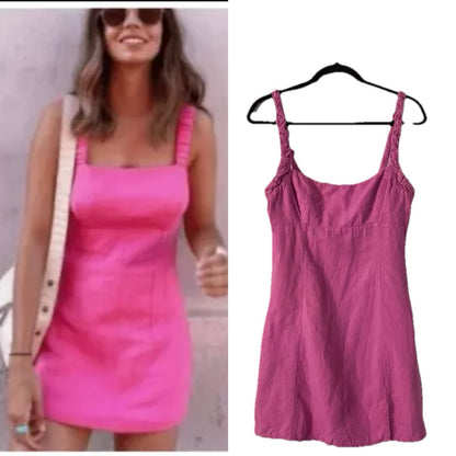 Zara Pink Linen Blend Mini Dress NEW Size Medium