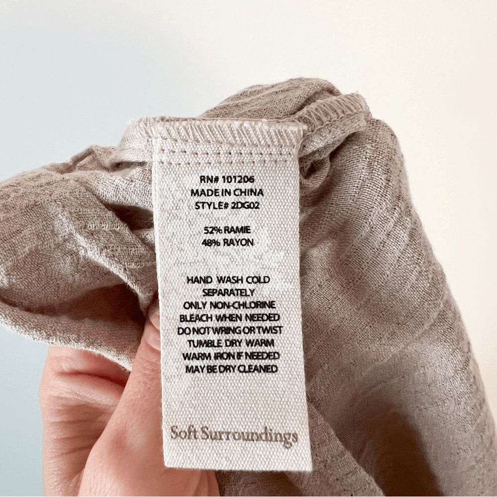 Soft Surroundings Asilah Boho Peasant Blouse in Sand Dune NEW Size Large Tan