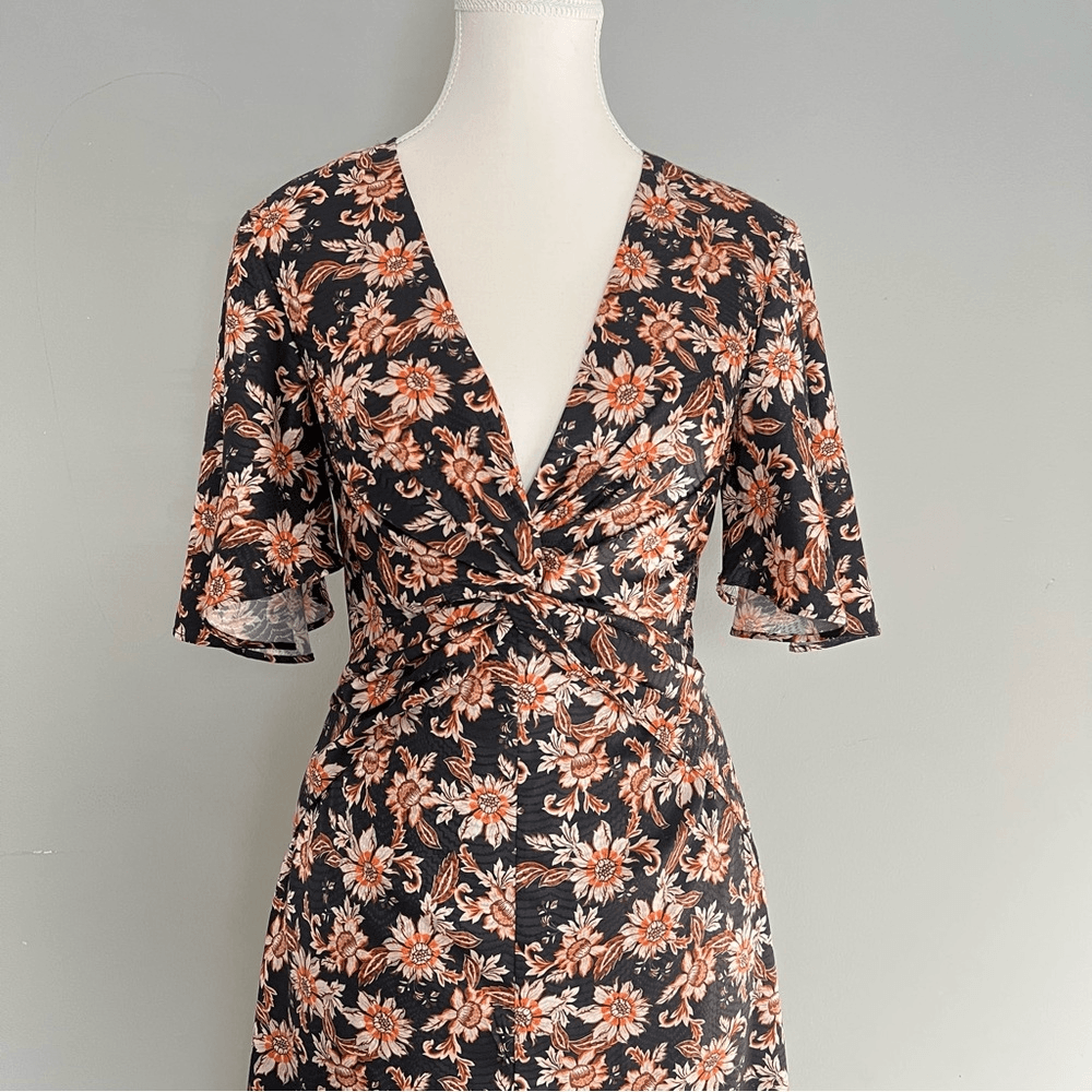 Acler Tippet Floral Flutter Sleeve Midi Dress Size 2