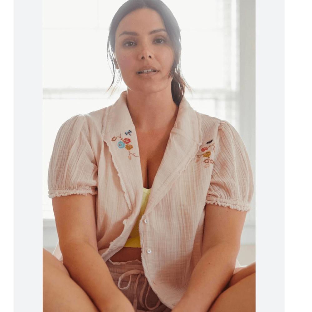 Anthropologie Romilly Boho Top Button-up Pink Embroidery NEW Plus Size 1X