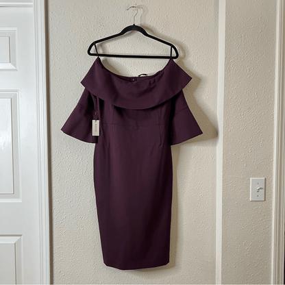 Aritzia Babaton Giovani Off The Shoulder Mini Pencil Dress in Burgundy NEW Sz 10