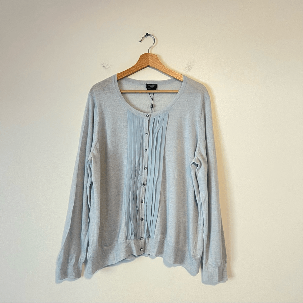 Talbots Italian Merino Wool Sweater Cardigan NEW Plus Size 2X Silk Trim