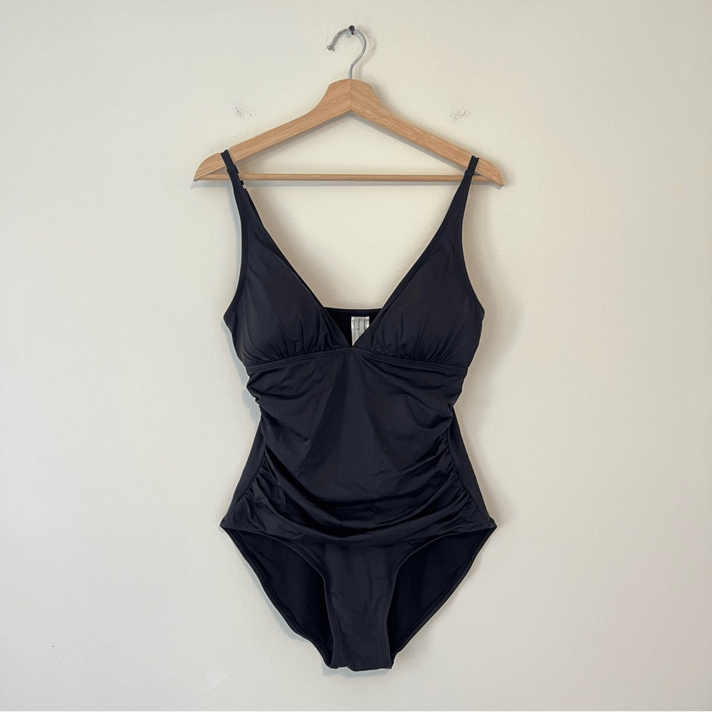 Tommy Bahama One Piece Black Swimsuit Size 10 V Neck Ruched