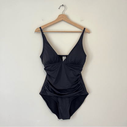 Tommy Bahama One Piece Black Swimsuit Size 10 V Neck Ruched