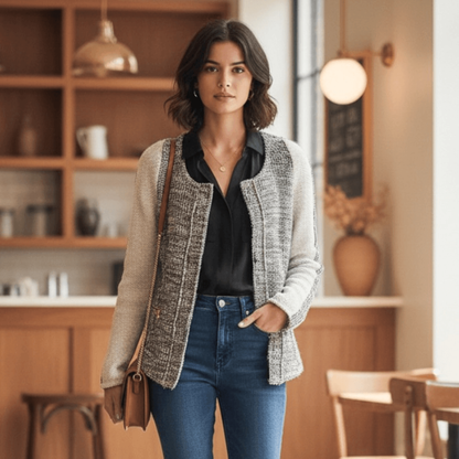 Anthropologie Cartonnier Neutral Tweed Knit Blazer Jacket Size Small