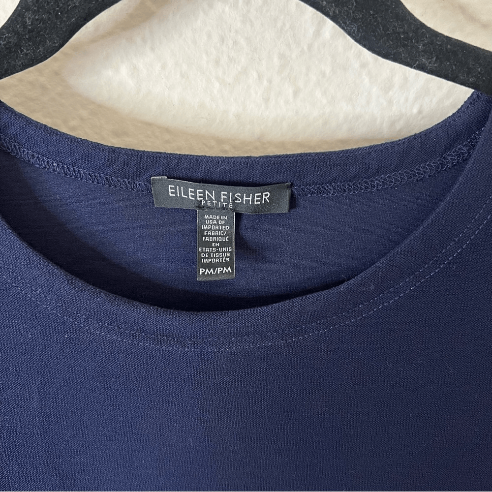 EILEEN FISHER Navy Washable Stretch Crepe Side Zip Shift Dress Medium Petite