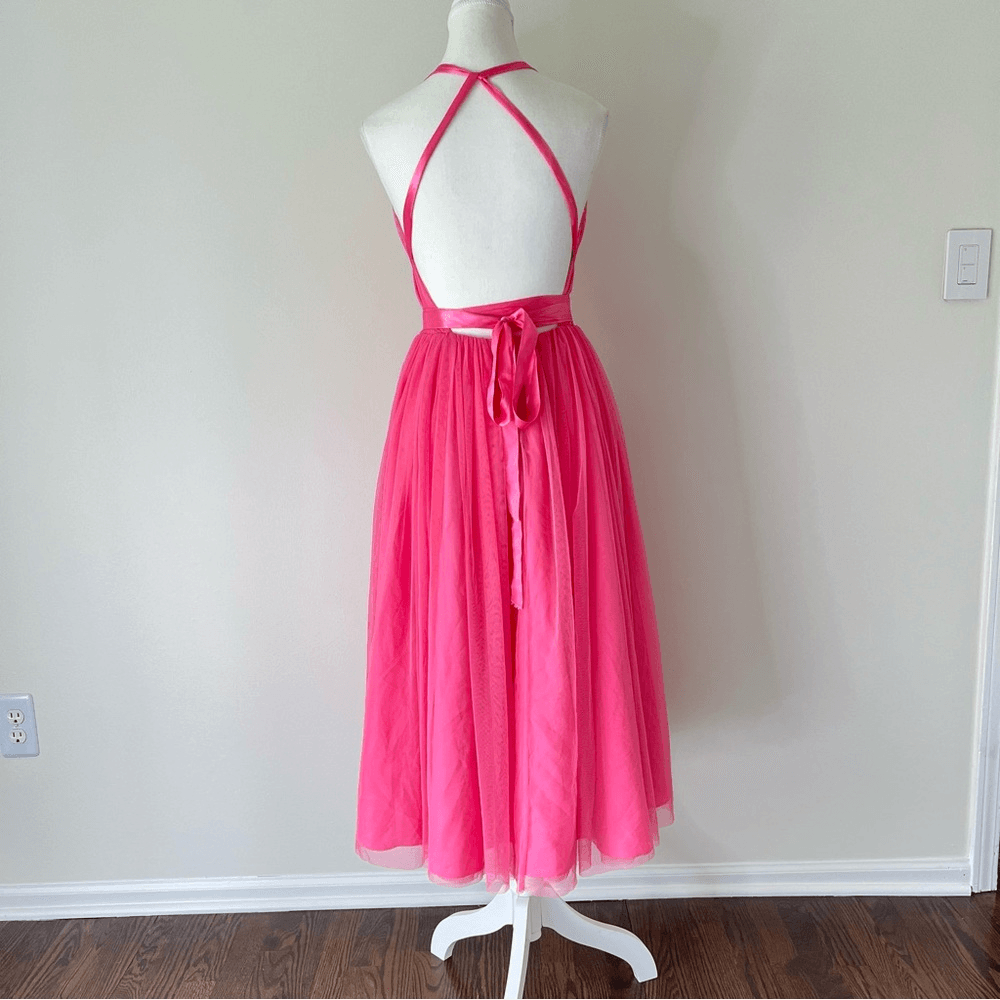 ASOS Tulle TuTu Halter Midi Dress NEW Size 4 Pink Prom Homecoming